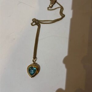 Gold Heart Pendant Necklace with Blue Stone